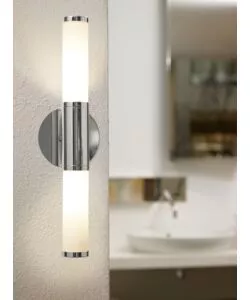 APPLIQUE "PALMERA" IN VETRO BIANCO E CROMO, E14.